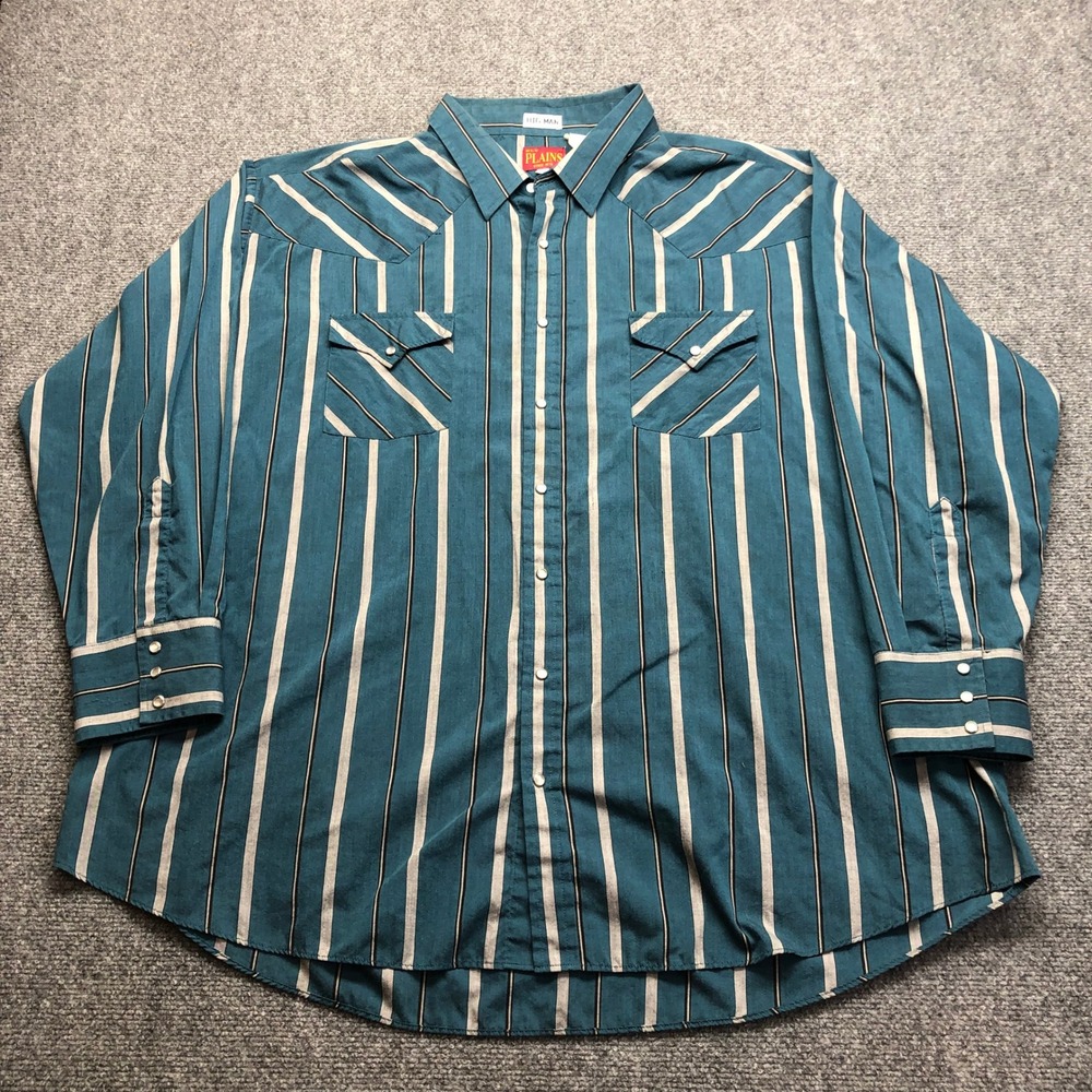 Ely Plains Mens 3X Teal Striped Western Pearl Snap Shirt Big Man Long Sleeve